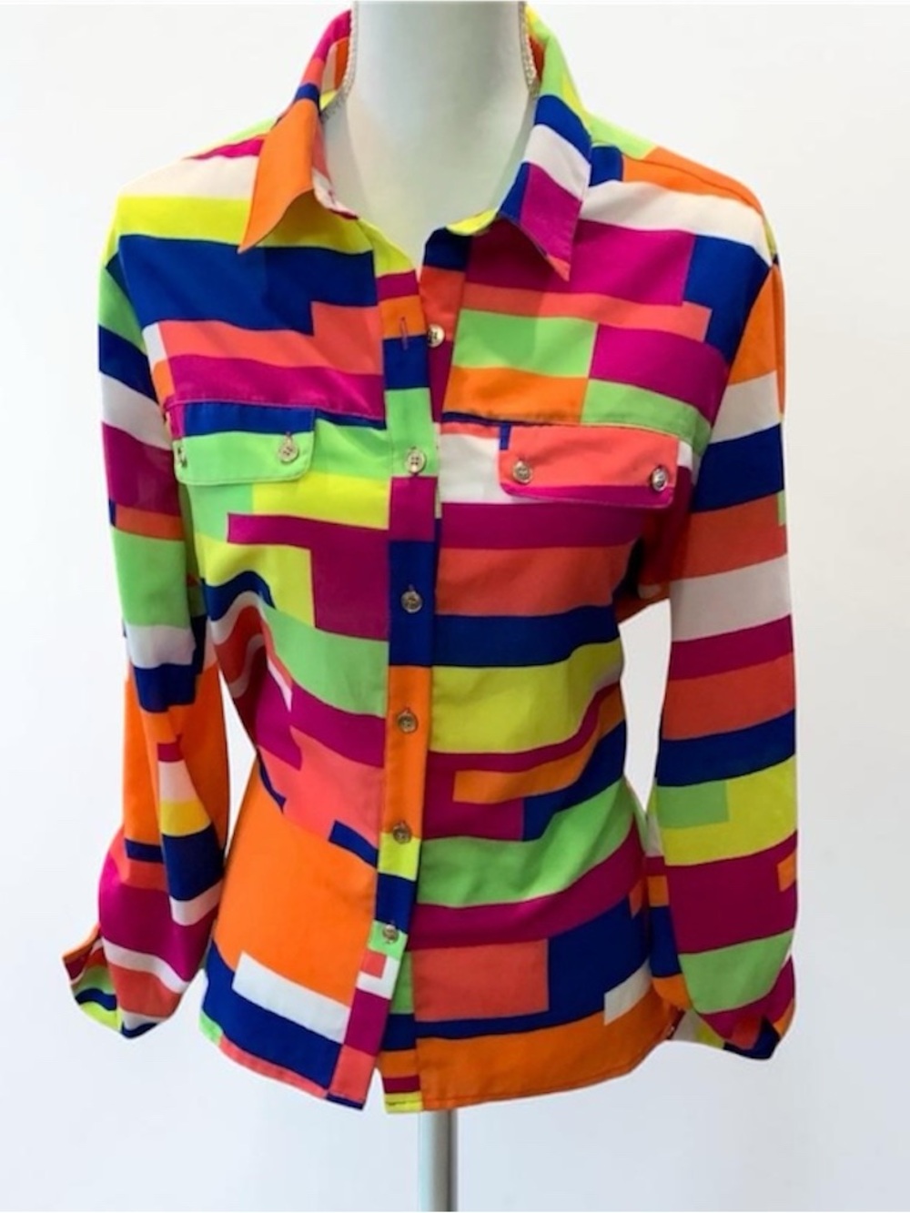 Cupio Colorblock Multicolor Button-Front Top